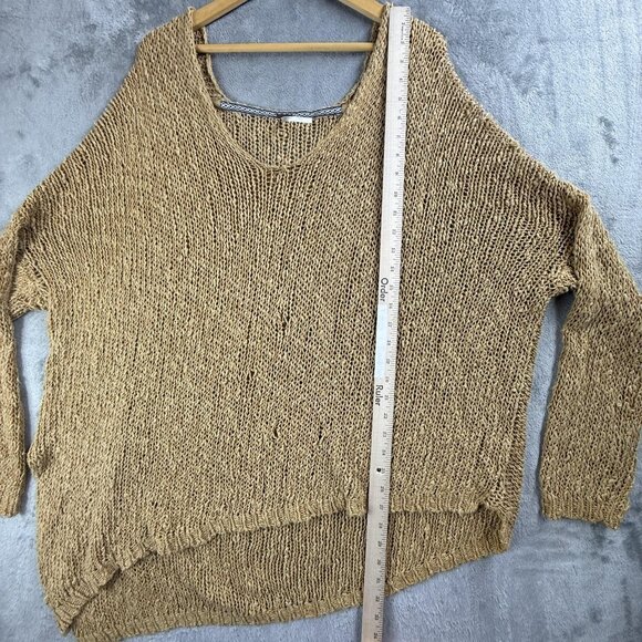 Free People Sweater Womens Medium Tan Chunky Knit High Low Pullover Boho Casual - Picture 5 of 9